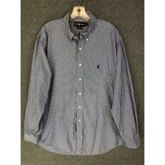 Ralph Lauren YARMOUTH Long Sleeve Button-Down Striped Shirt, Men's XL cotton Blue type light blue Vintage Second Hand main image 0